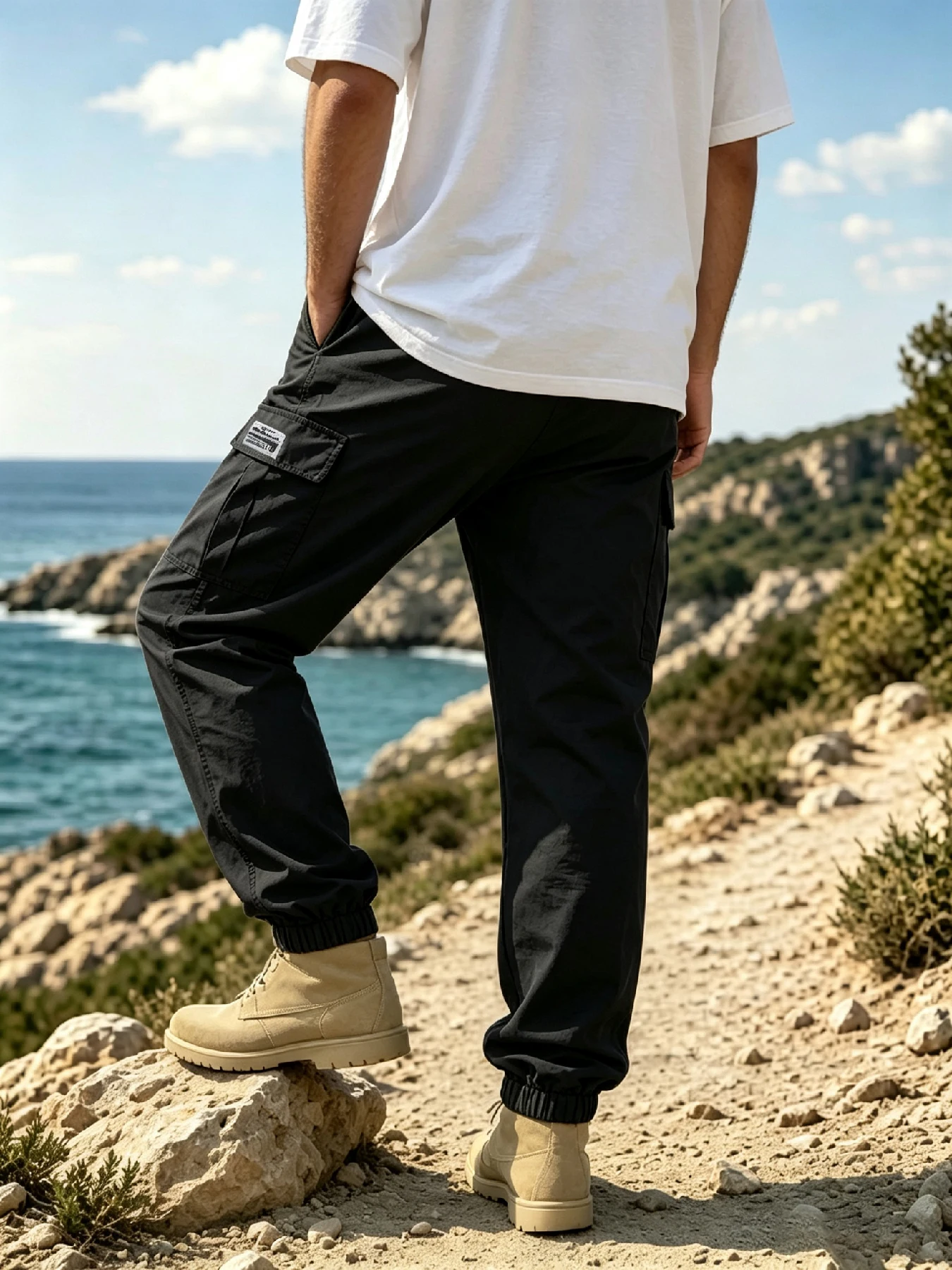 Men's Cargo Jogger Casual Pants Japanese Cityboy Style 3D Side Cargo Pockets Drawstring Waist Loose Straight Tapered Cut Lightwe view 5