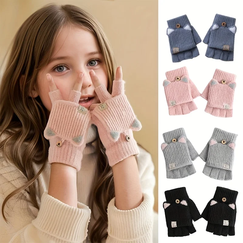 1 Pair  Warm Flip-Top Gloves, Thickened Warm Fingerless Gloves, Student Writing Half-Finger Gloves for Daily Wear