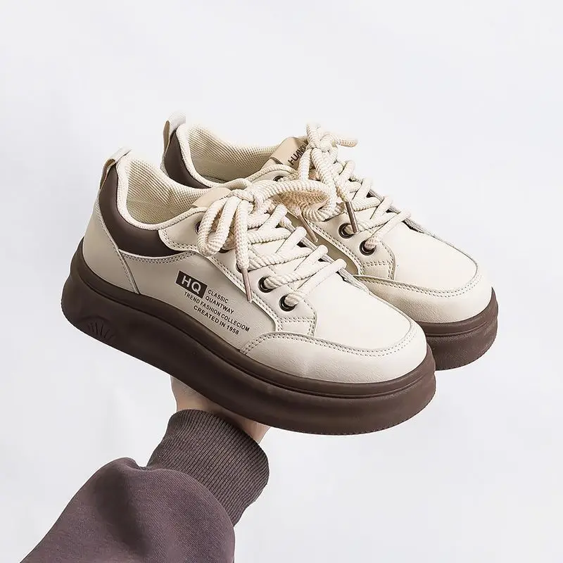 

​Korean Style Women's White Platform Sneakers 2025 New Height Increasing Thick Sole Soft Lightweight Casual Shoes​