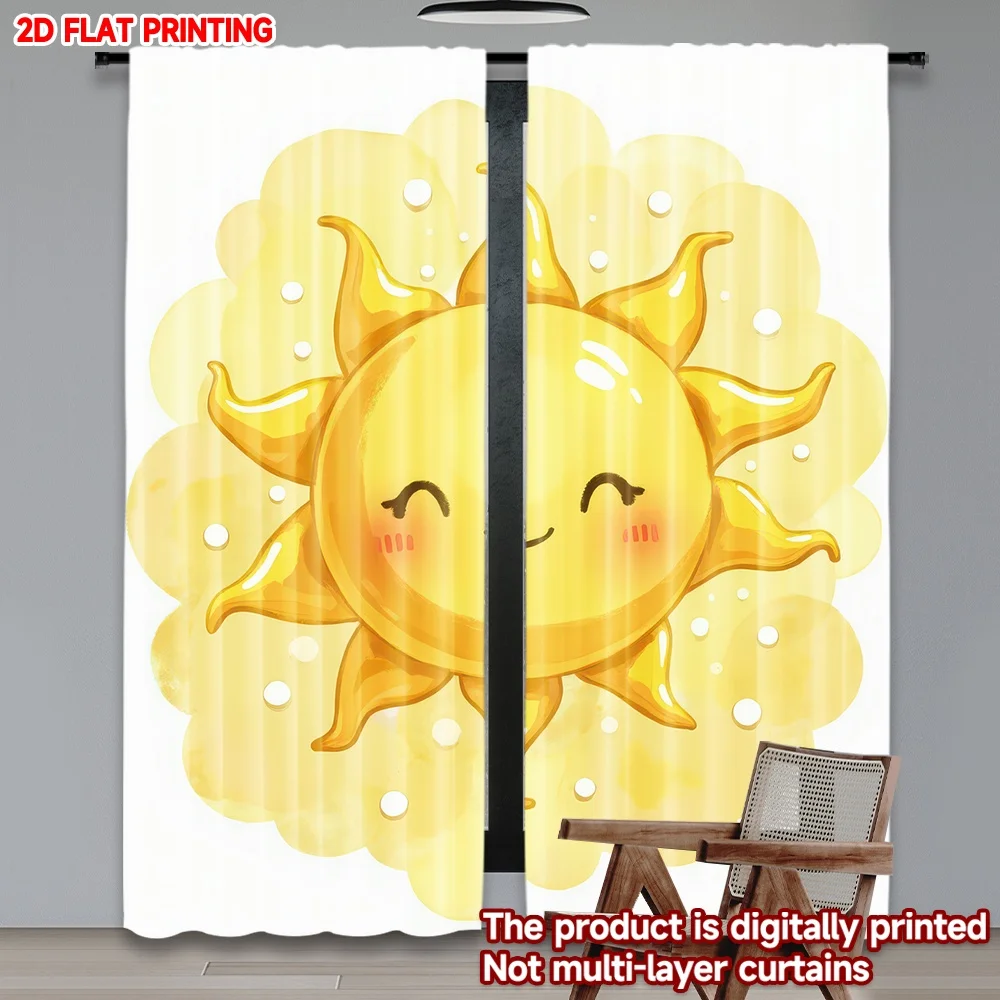 

2D flat printing 2pcs Party Curtains Smiling Cartoon Sun Digital Printed Polyester Drapes Party Decorations for Home Decor for