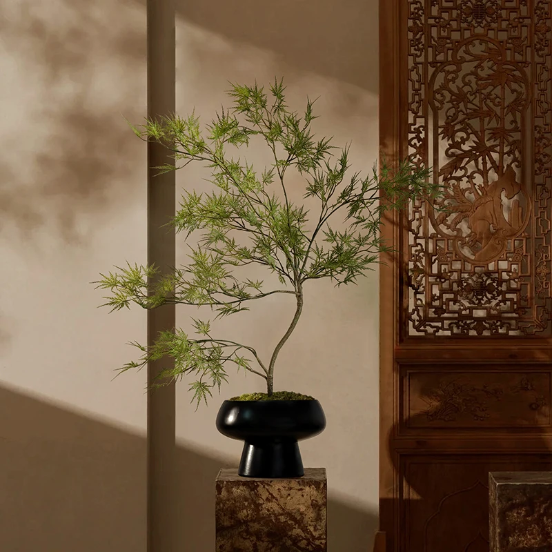 

Биомиметическая китайская настольная декоративная композиция в горшке: новая имитация зеленого растения, искусственный клен с перьями, высококачественная искусственная цветочная композиция.