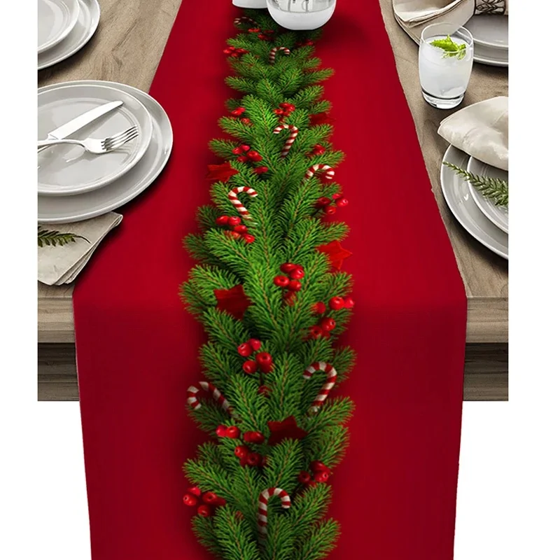 Weihnachten Tischläufer Weihnachtsbaum Kiefernnadeln Süßigkeiten Schleife Hochzeit Dekor Tischdecke Weihnachtsdekoration Party Tischdecke