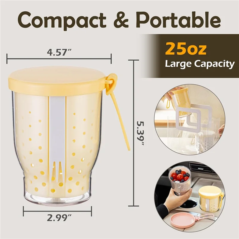 A74E-Reusable 25 Oz Travel Fruit Cups For Car, Fruity Salad Storage Container With Fork And Leakproof Lids