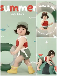 Childrens Photography Clothing Summer Watermelon Cute Girl Photography Clothing Retro Green Swimsuit Theme 신생아촬영