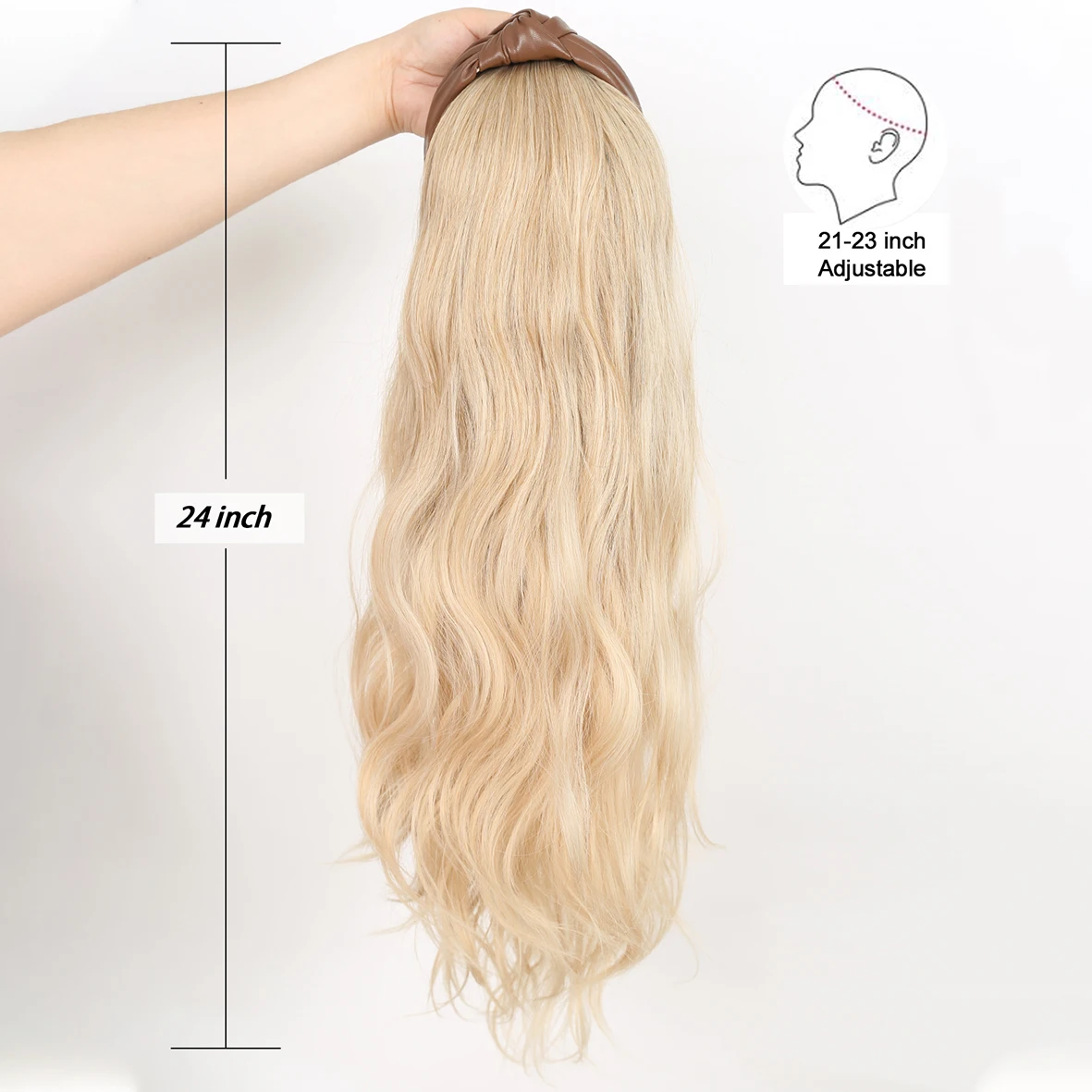 Hairband Wig Synthetic Long Wave Headband Wigs for Women with Headbands Attached Glueless Half Wig