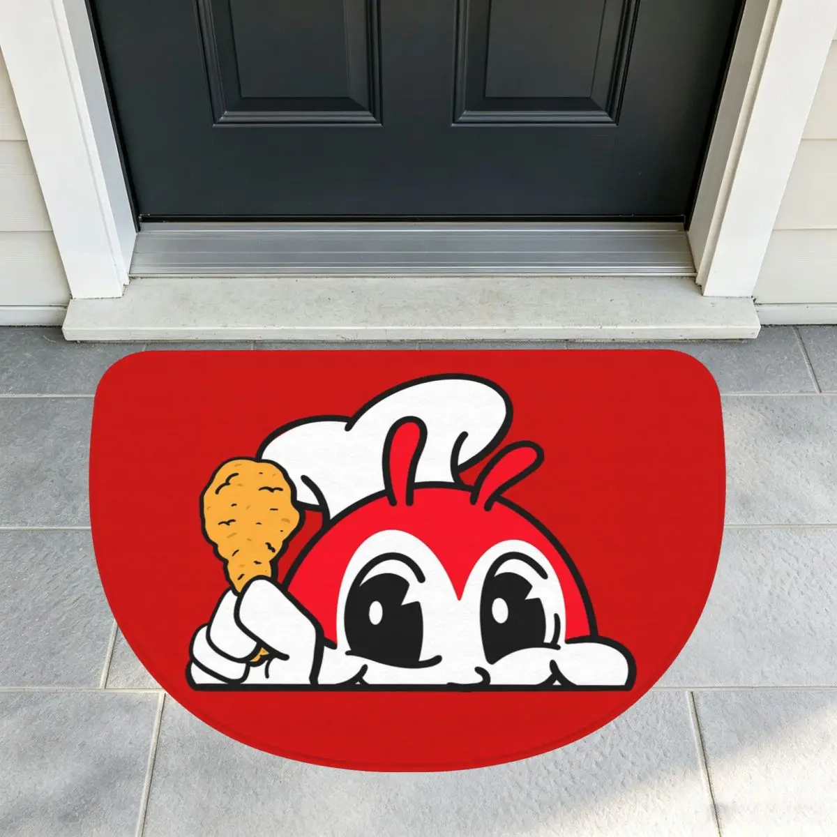 Jollibee Peeking Chicken Joy Filipino Soft Flannel Half Round Doormat Non Slip Bathroom Mat Absorbent Floor Carpet for Garage