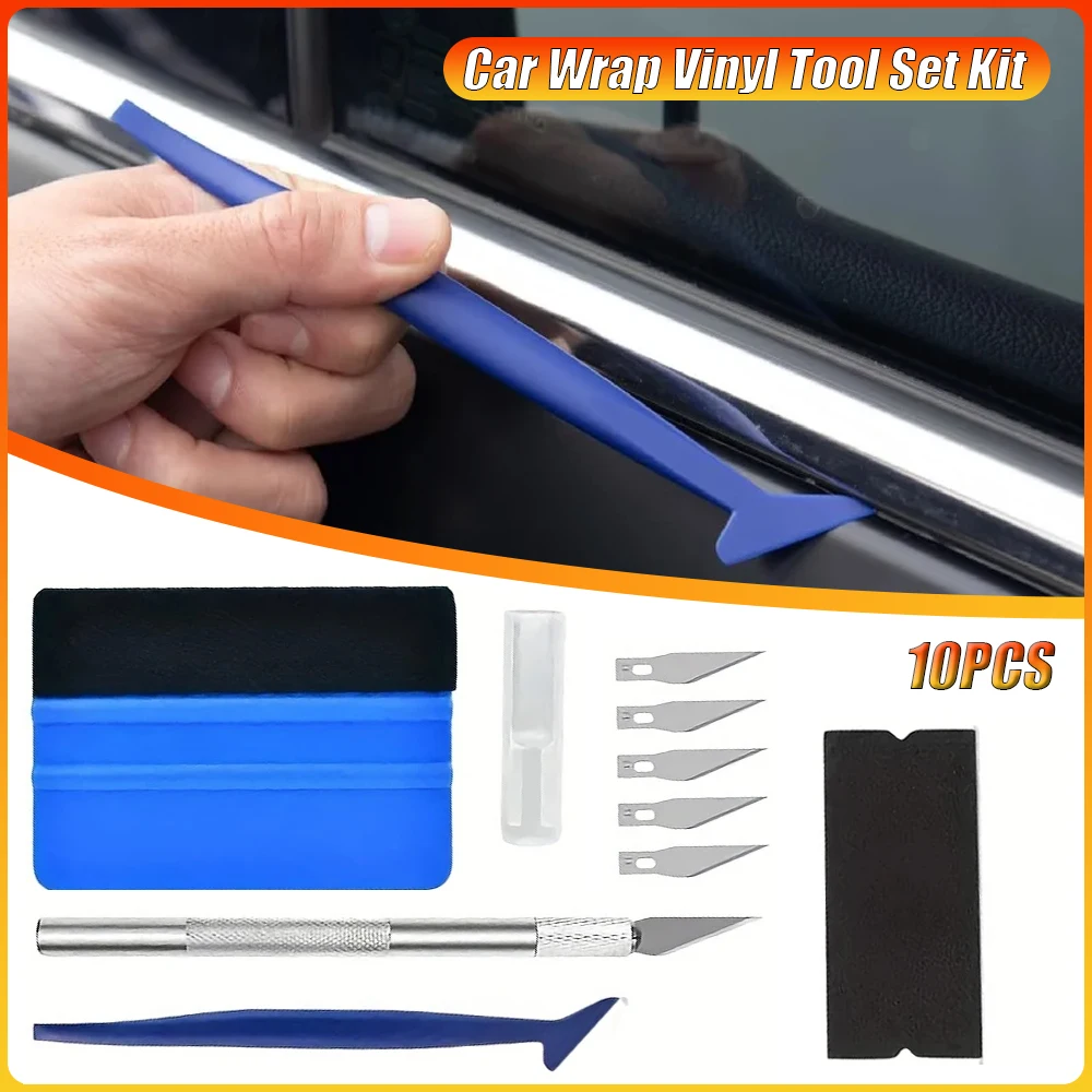 10Pcs Car Wrap Vinyl Tool Set Kit Window Film Tint Tools Sticks Edge Trimmer Felt Edge Squeegee Auto Install Foil Cutter Knife