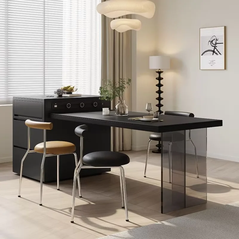 Portable Italian Black Tables Square Design Storage Expandable Island Dining Tables Kitchen Luxury Esstisch Home Furniture