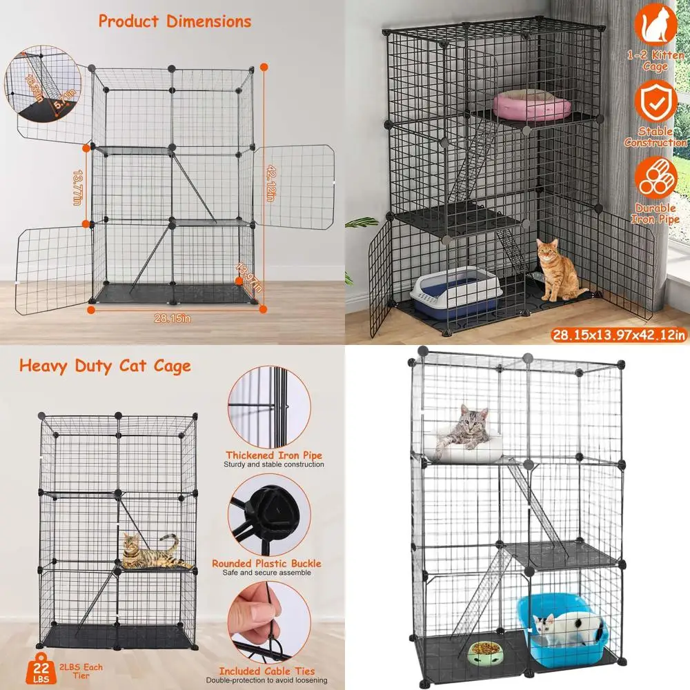 

Трехуровневый комнатный вольер для кошек с 3 регулируемыми платформами, большая клетка-манеж 42 дюйма для кошек, хорьков и других животных