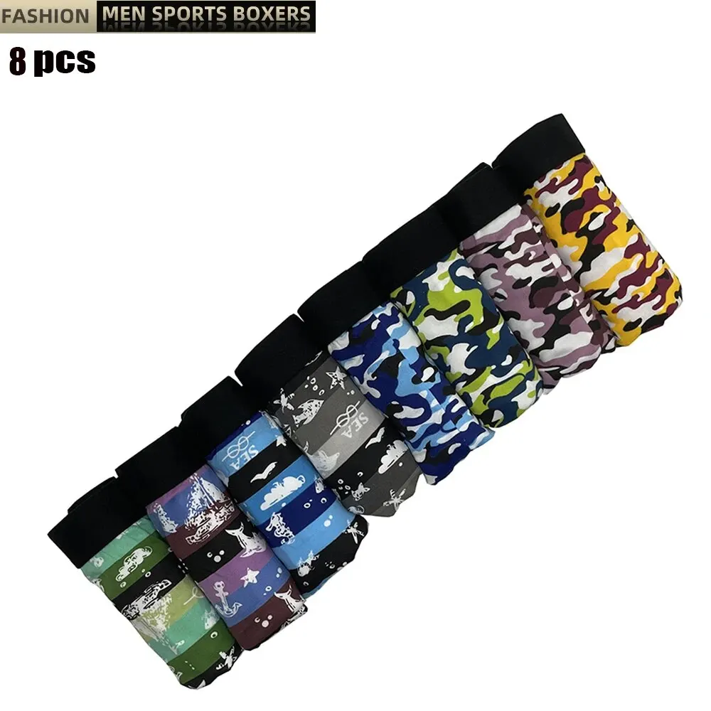 8Pcs/Lot Men\'s Panties Male Underpants Man Pack Shorts Boxers Underwear Fashion Sexy Mens Boxer Ultrathin Large Size L-4XL