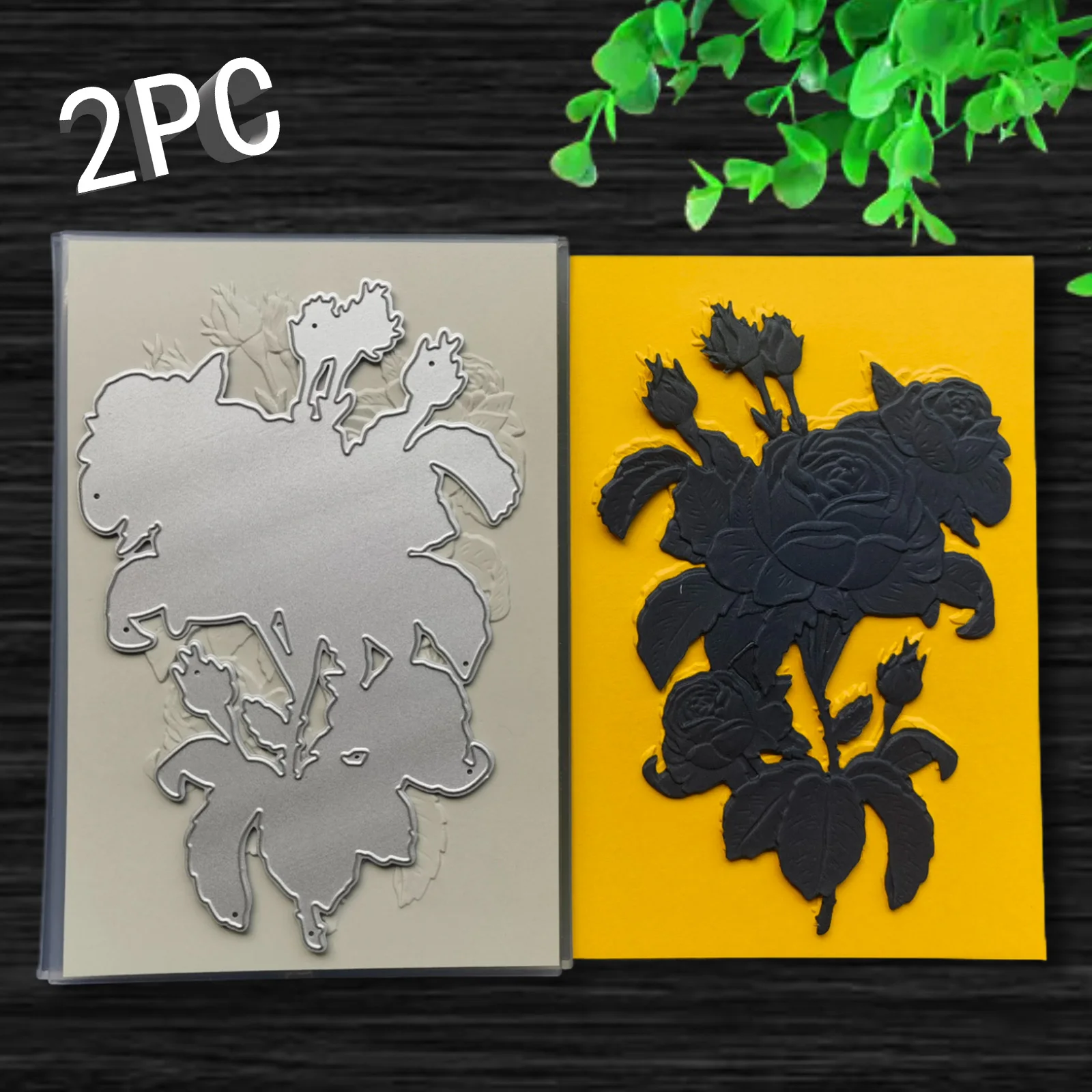 Picture 7: Rose Art Background Flower Design 3D Relief Folder and Cutting Mold 2-piece Set, Used for Business Card Printing, Scrap Book Pap