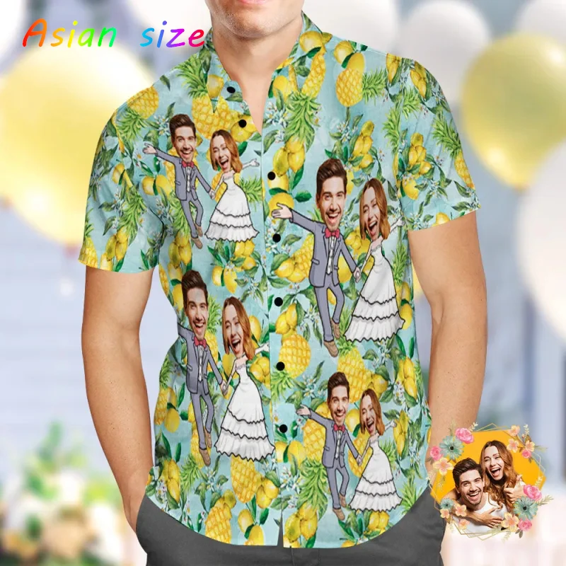 

Гавайские рубашки 2025 года, наряды для пар, мужские и женские футболки с 3D принтом, забавные свадебные персонализированные пляжные рубашки, рубашка с лацканами Camisa