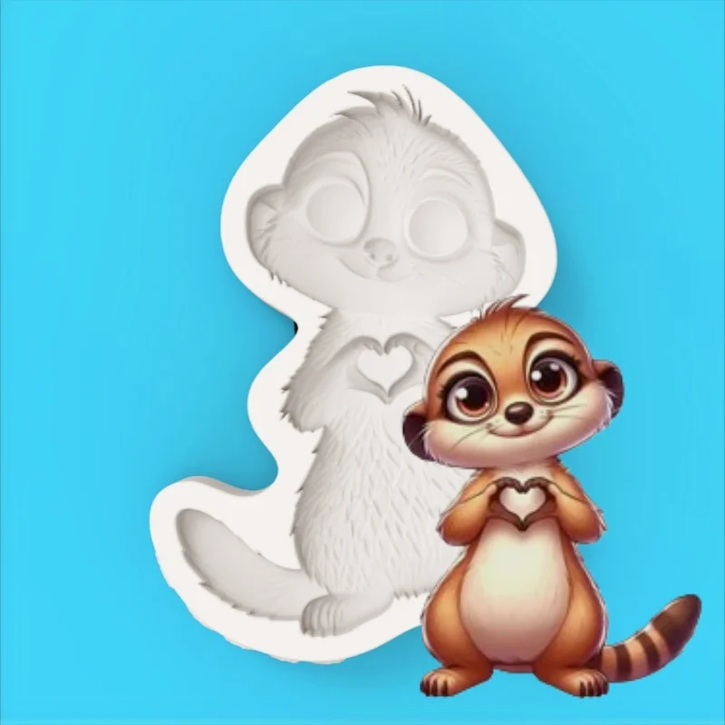 Meerkat Dingman Heart-Shaped Silicone Mold with Cartoon Ear and Tail Features, Chocolate Fondant Making Mold