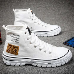 Men's Canvas Shoes High Top Male Sneaker Lace Up Casual Breathable Flat Ankle Boots Comfortable Sport for Men