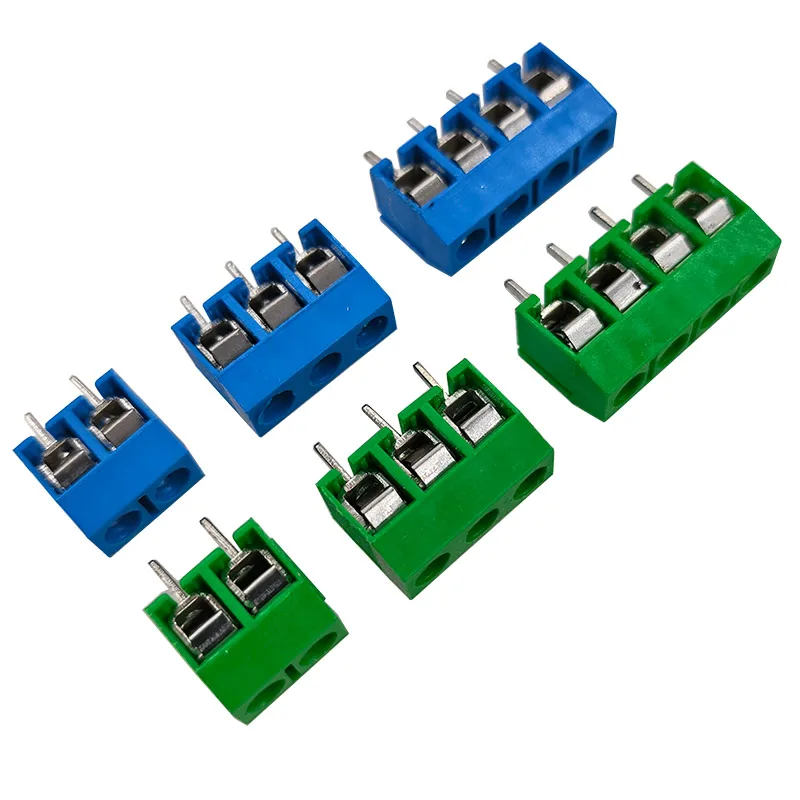 100Pcs KF301 2/3/4Pin Spliceable Plug-in Screw Wire Terminal Block Pitch 5.0mm Straight PCB Mount Connector Blue Green