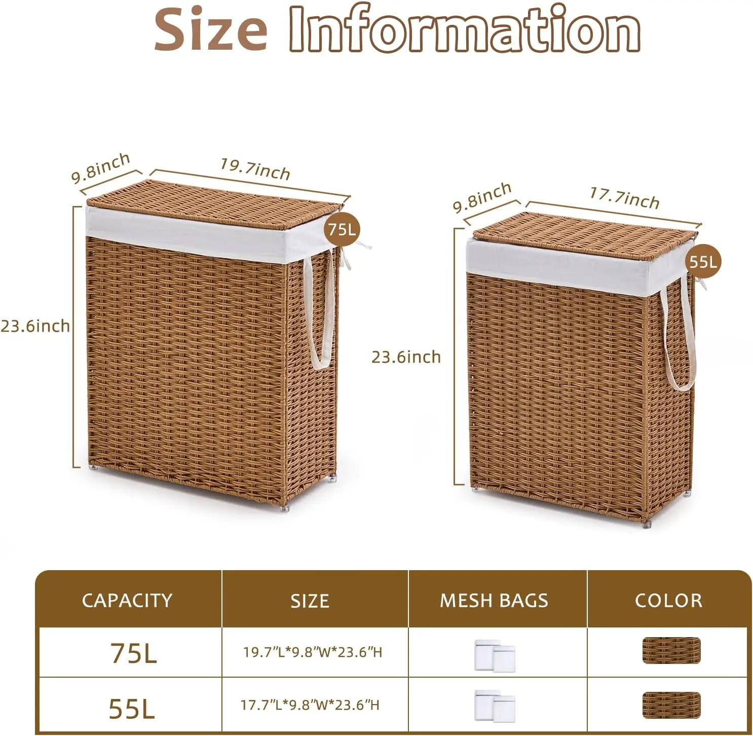 Slim Laundry Hamper with Lid – Handwoven Natural Water Hyacinth Basket for Bedroom, Bathroom, Dorm & Laundry Room Organization