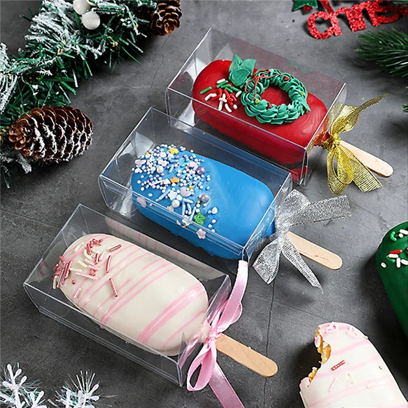 50 قطعة Cakesicle صندوق شفاف الآيس كريم على شكل كعكة أداة زخرفة صناديق بلاستيكية قابلة للطي للزينة كعكة Packaing