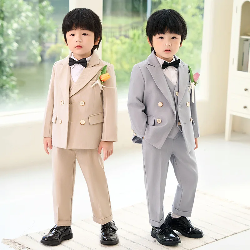 Spring Children Boys Suit Outfit Handsome British Suit For Kids Boys Elegant Formal Suit First Birthday Boys Performance Costume