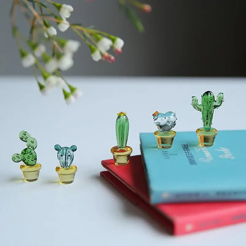 Mini Blown Glass Cactus Simulation Desert Plants Collectibles 5pcs Mini Cute Creative Sturdy Handmade Hand Blown Glass Cactus