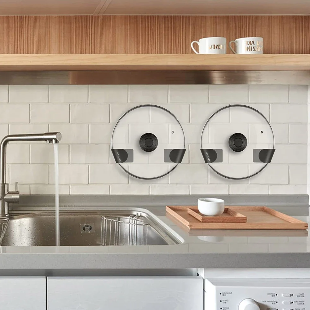 4/1Pcs Pot Lid Holder Self Adhesive Wall-Mounted Hanging Holder Cabinet Door Hook Pan Pot Lid Organizer Kitchen Storage Rack