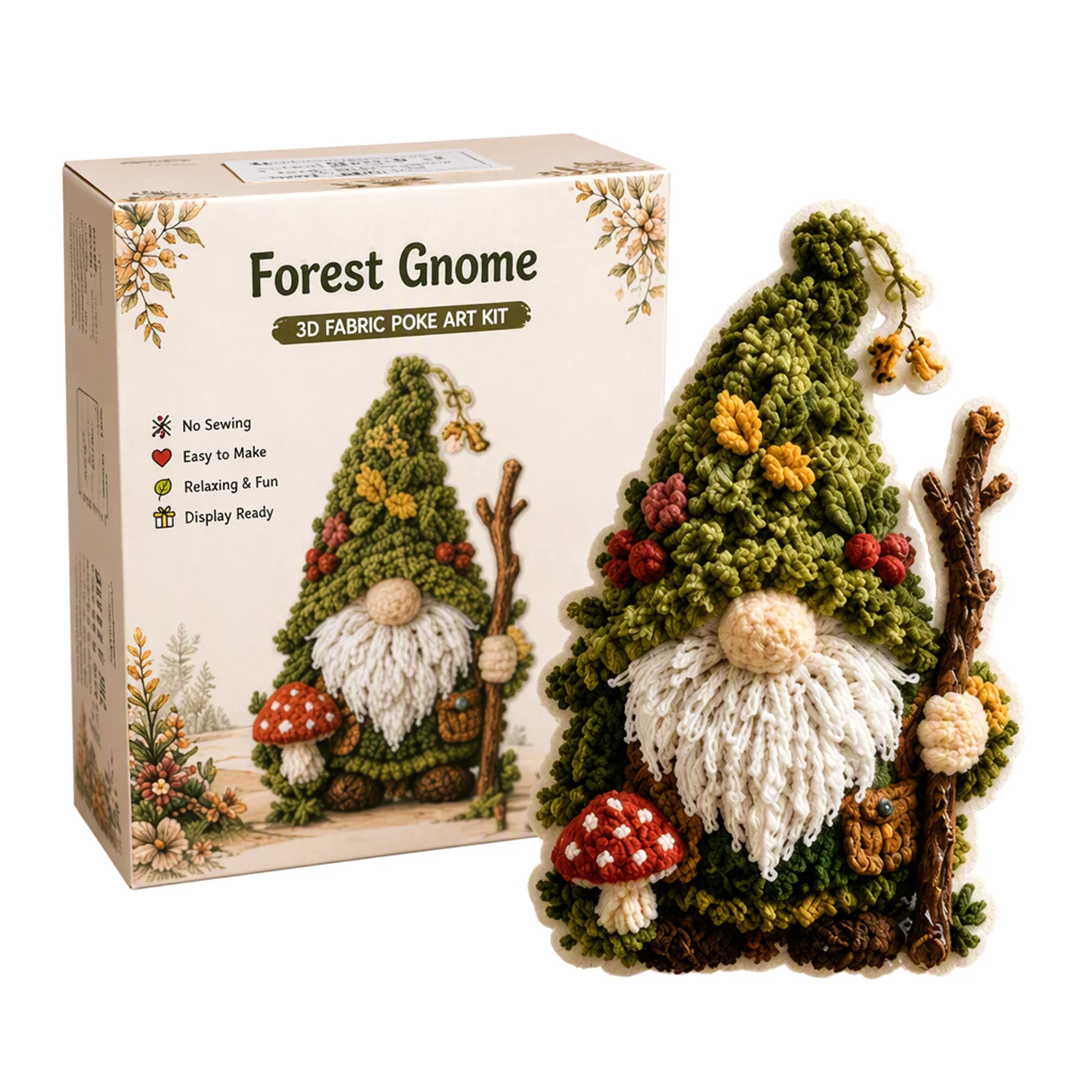 3D Fabric Craft Kit DIY Gnome Seasonal Holiday Decoration Punch Needle No Sewing Adult Beginner Set