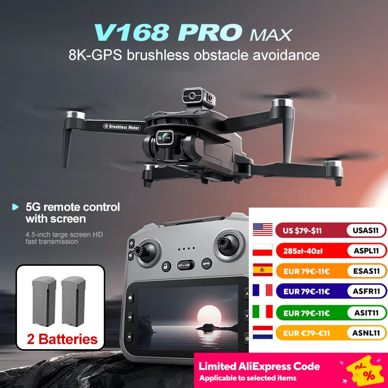 Image of V168 Max Mini Drone Bildschirm Ccontrol 8K HD Dual Kameras Fernbedienung 5G WIFI FPV Fernbedienung Tragbare Hindernis vermeidung Drohne