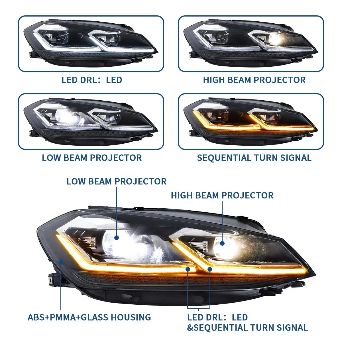 VLAND LED Headlights for VW Golf 7 / MK7 2014-2017 (NOT fit   GTI and  R models)