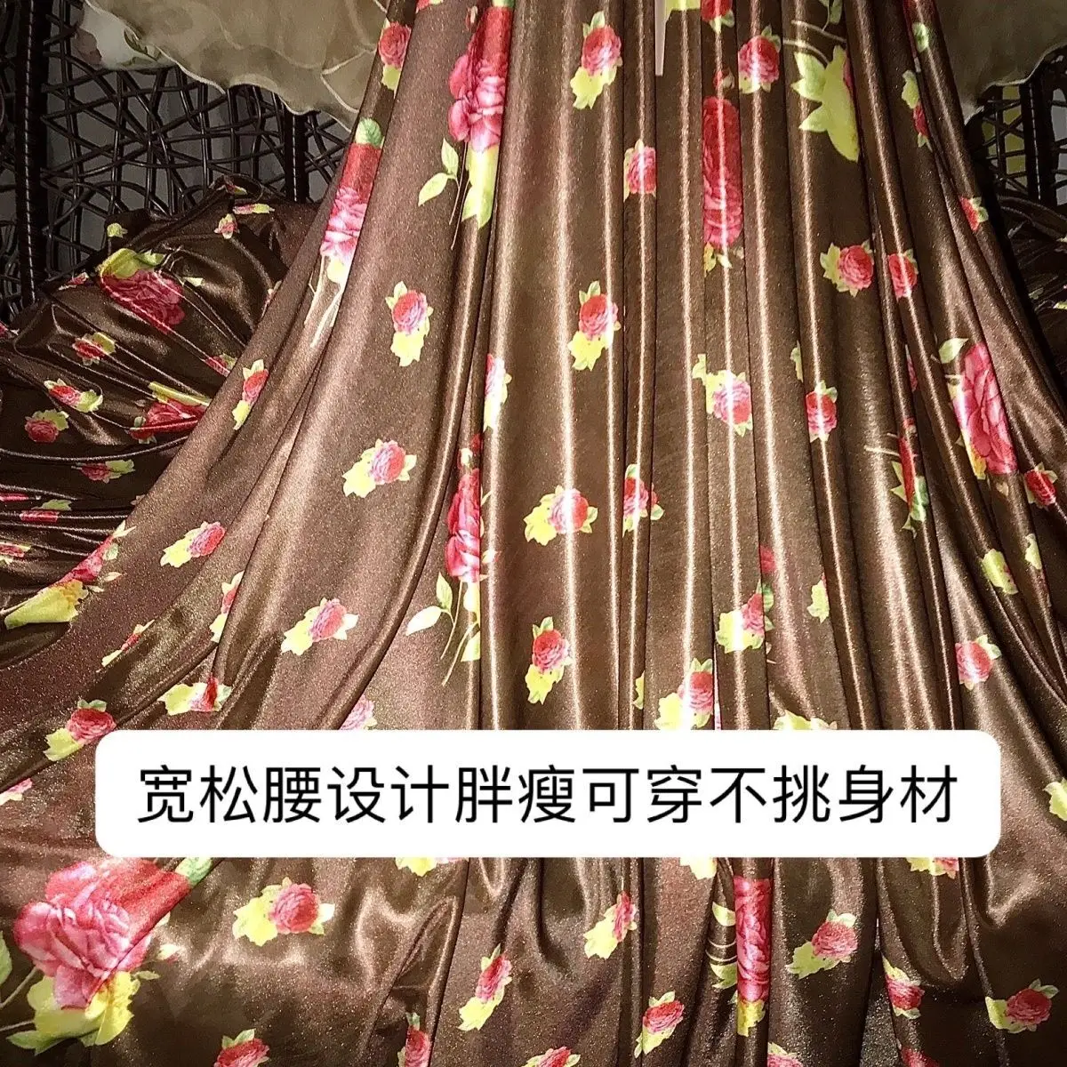 Glossy Brown Floral Print Women Chiffon Mesh Satin Ruffles Long Maxi Dress Elegant Dresses