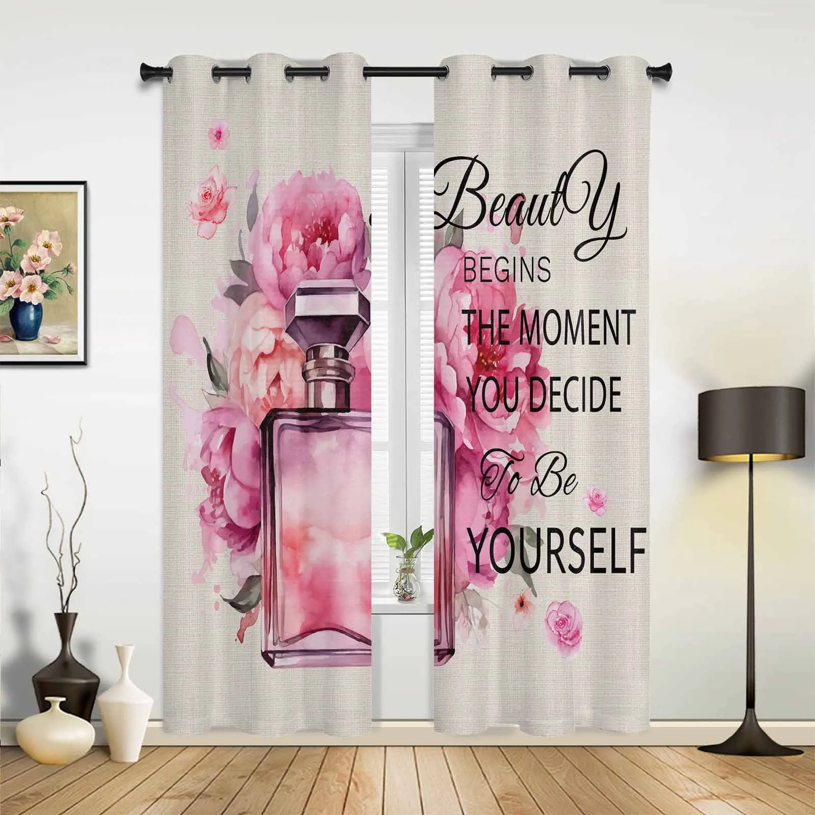 Watercolor Flowers Perfume Window Curtains for Living Room Luxury Bedroom Curtain Kitchen Blinds Drapes Curtains