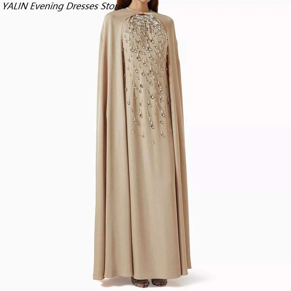 

Women's A-line Evening Dresses Ankle-length O-neck Sleeveless Prom Dresses Fashion Crystal Simple Stole Draped Customized Gowns