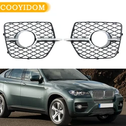 4Pcs Set For BMW X6 E71 E72 Hyb 2008-2014 Front Bumper Fog Light Foglamp Lateral Mesh Grill Grille + Trim Molding Decor Cover