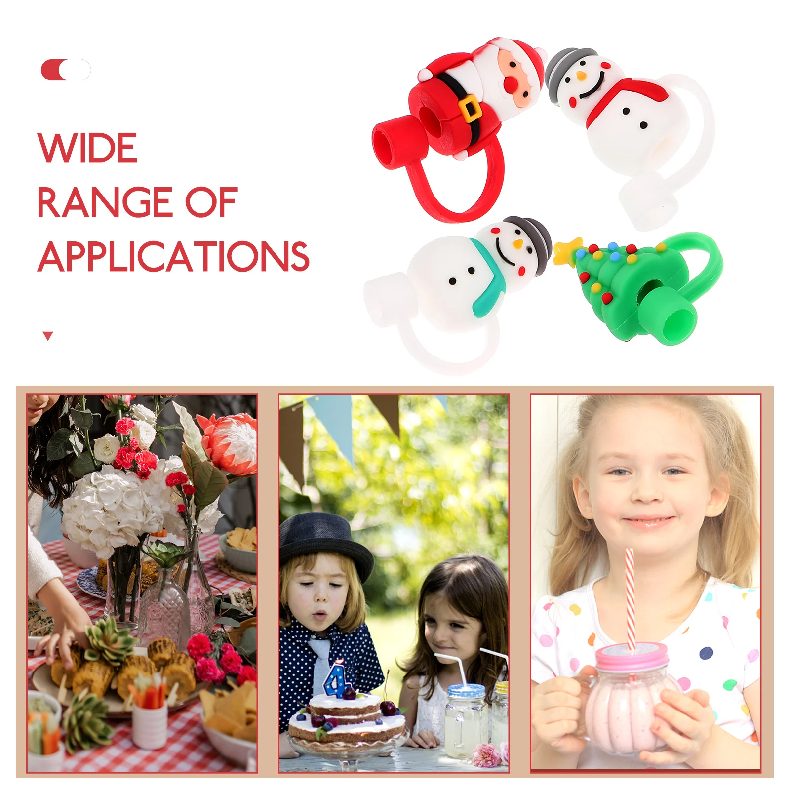 

4pcs Pvc Reusable Tips Covers Christmas Covers Cap Party Favors Graduation Ceremony Decorations Cartoon Straw Cover Easy Carry