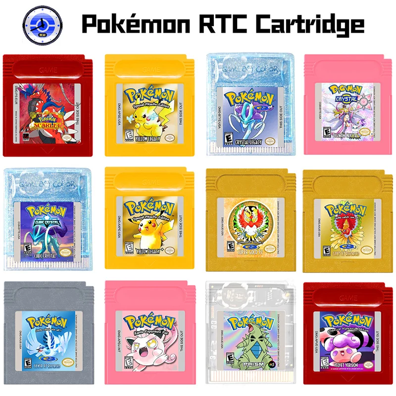 

Pokemon GBC RTC Clock Card Scarlet Version Super Gold 97 Game Cards 8 MiB Storage +256K SRAM (32 KiB) Travel Gift