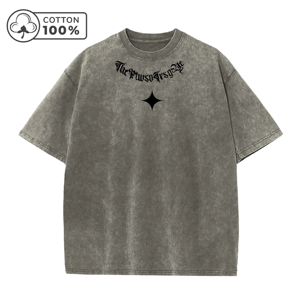 Men's Street Style Retro Washed T-Shirt With Thorn And Star Print Distressed Pure Cotton Short Sleeve Summer Commuter Gym Top