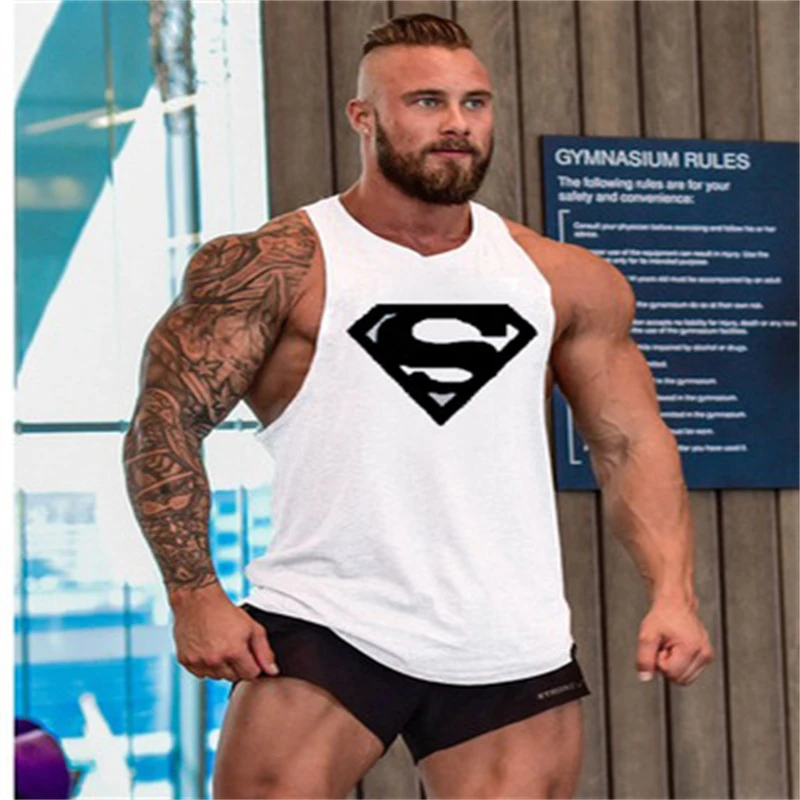 New Arrivals Bodybuilding stringer tank top Superman Cotton Gym sleeveless men Fitness Vest Singlet sportswear workout tanktop