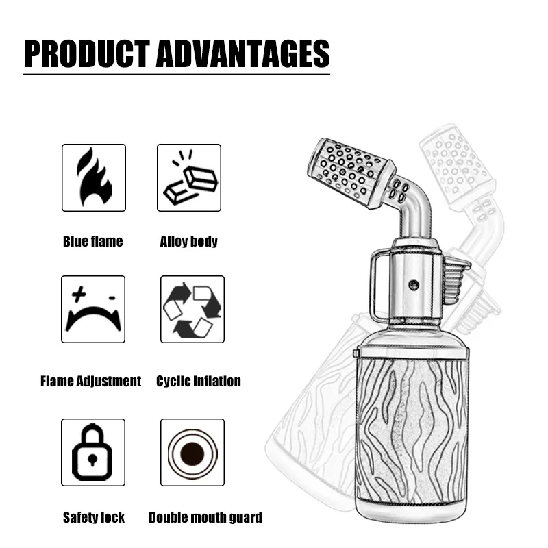 JOBON  Blue Flame Lighters Safety Locking Adjustable Flame Alloy Body Cigar Lighting