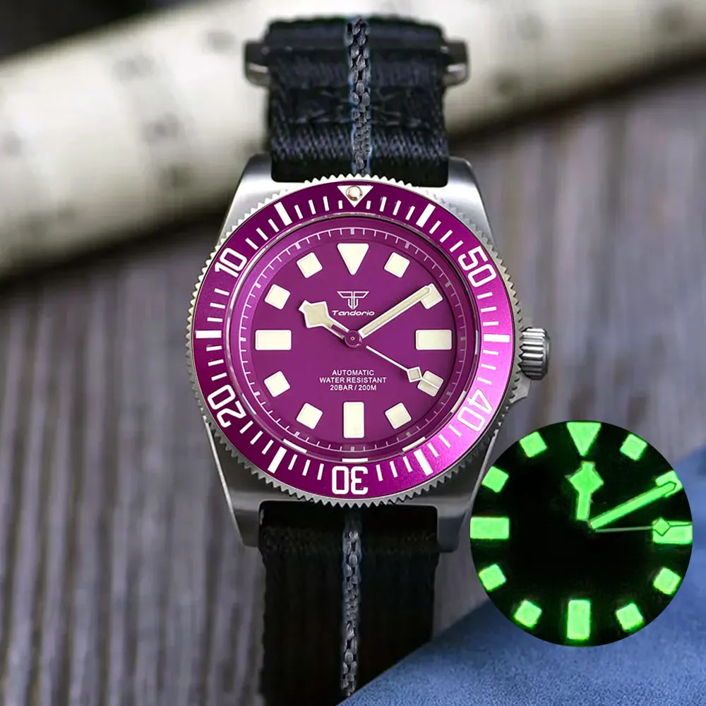Tandorio NEW 42mm T2 Titanium Automatic Mechanical Men Watch Japan NH35A Movement Tactical Frog Luminous Marks Sapphire Glass