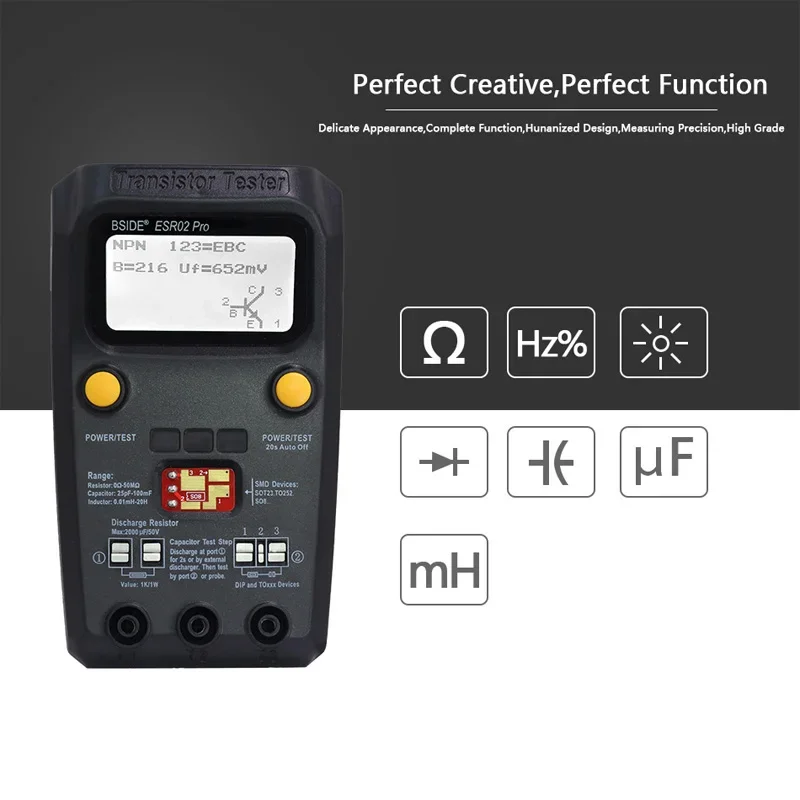 OEM komponenty dioda trioda rezystor pojemnościowy BSIDE ESR02PRO cyfrowy Tester próbnik elektroniczny SMD MOSFET NPN Triac detektor