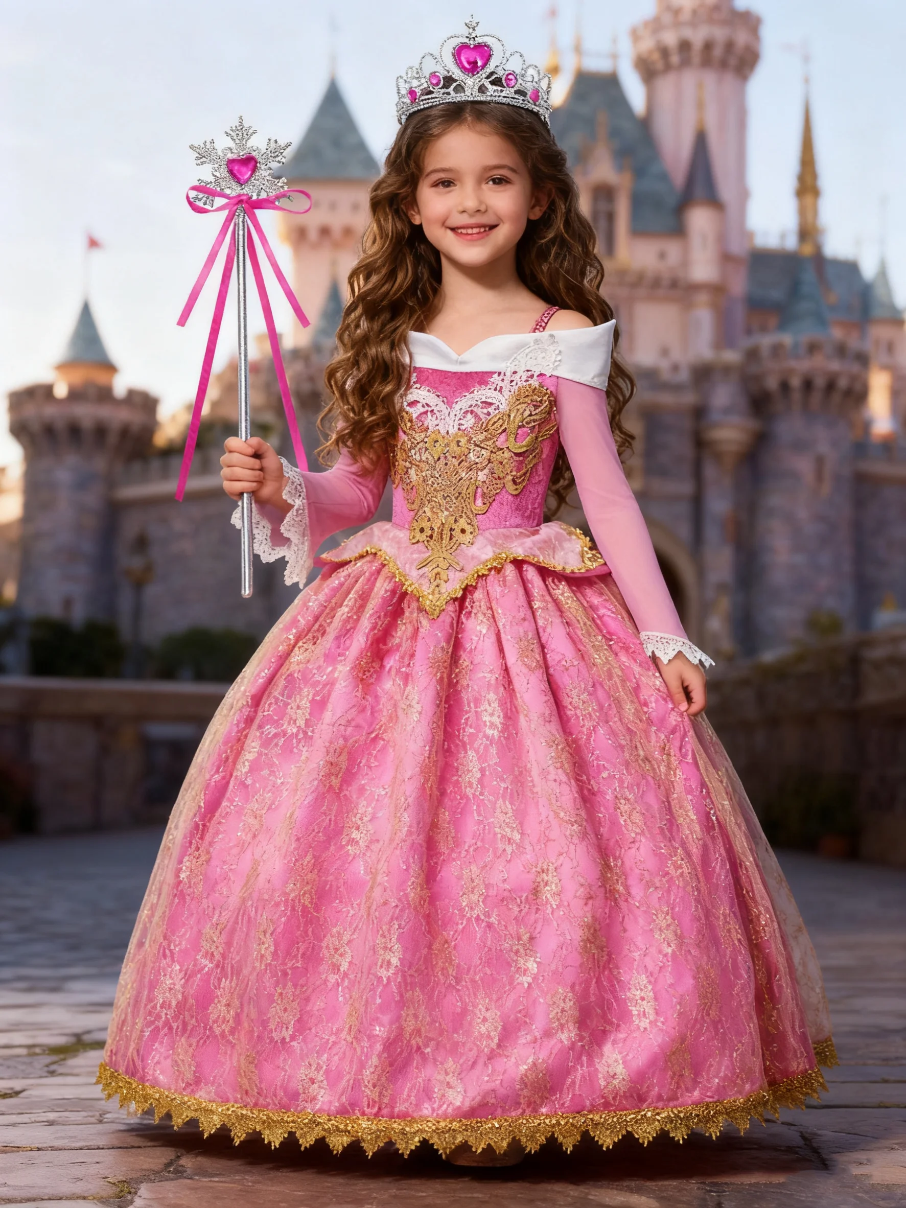 Ragazza Aurora Principessa Abito Bambini Lussuoso Costume Cosplay Rosa Rosa Briar Rosa Vestito Bambini Carnevale Festa di Compleanno Abbigliamento