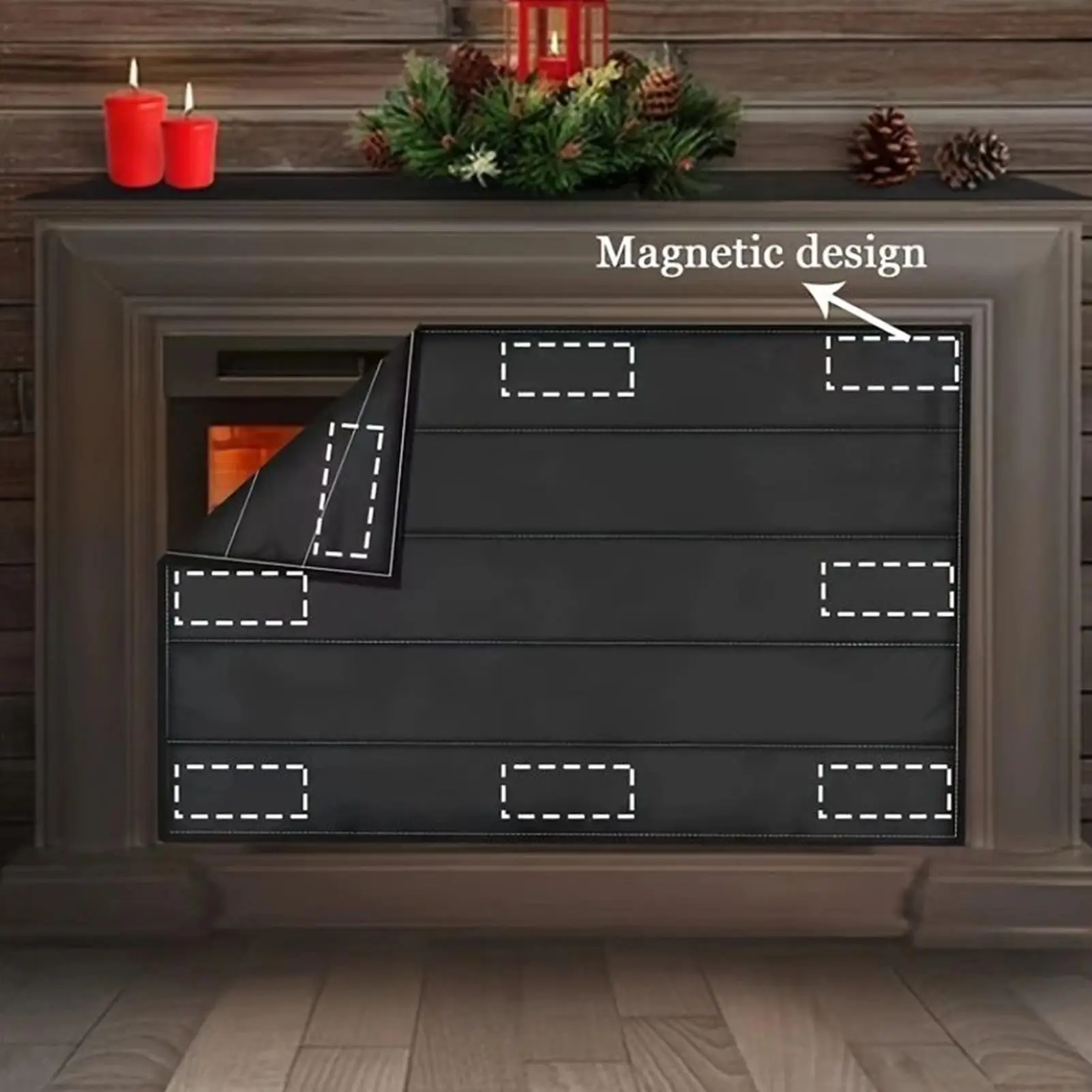 Fireplace Cover Magnetic Fireplace Draft Stopper With Built-in 12 Strong Magnet Save Energy Flame-Retardant Fire Place