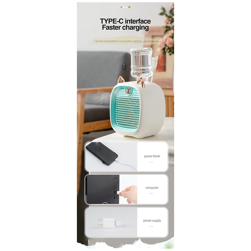 Portable Mini Air Conditioner Fan 3 Speed 2 Mode Spray Cooler For Office Home Cool Fan B Blue White