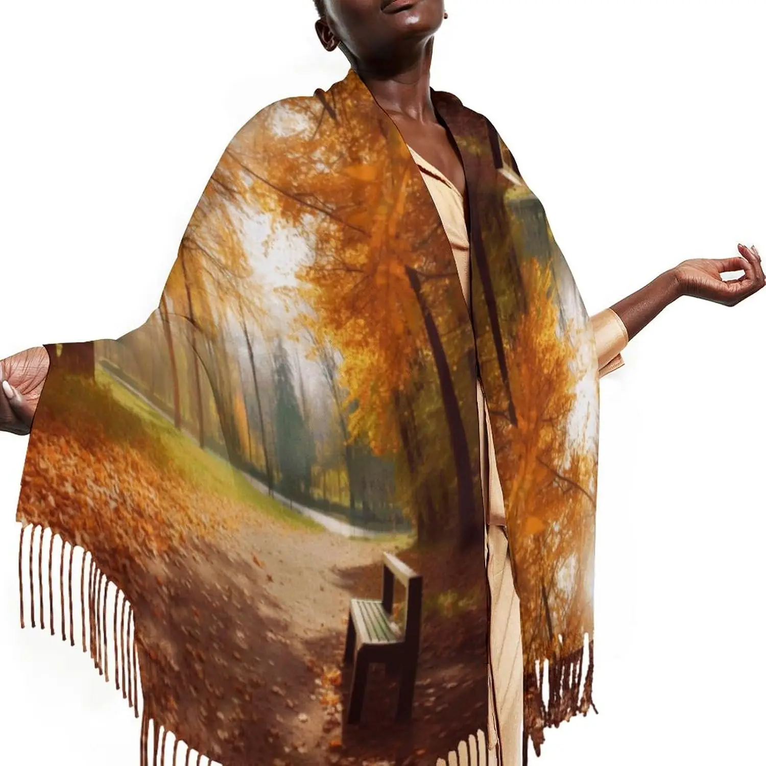 

Forest Fall Tassel Scarf, Autumn Park Printed Tassel Scarf,women Autumn and Winter Scarf,warm Blanket Scarf