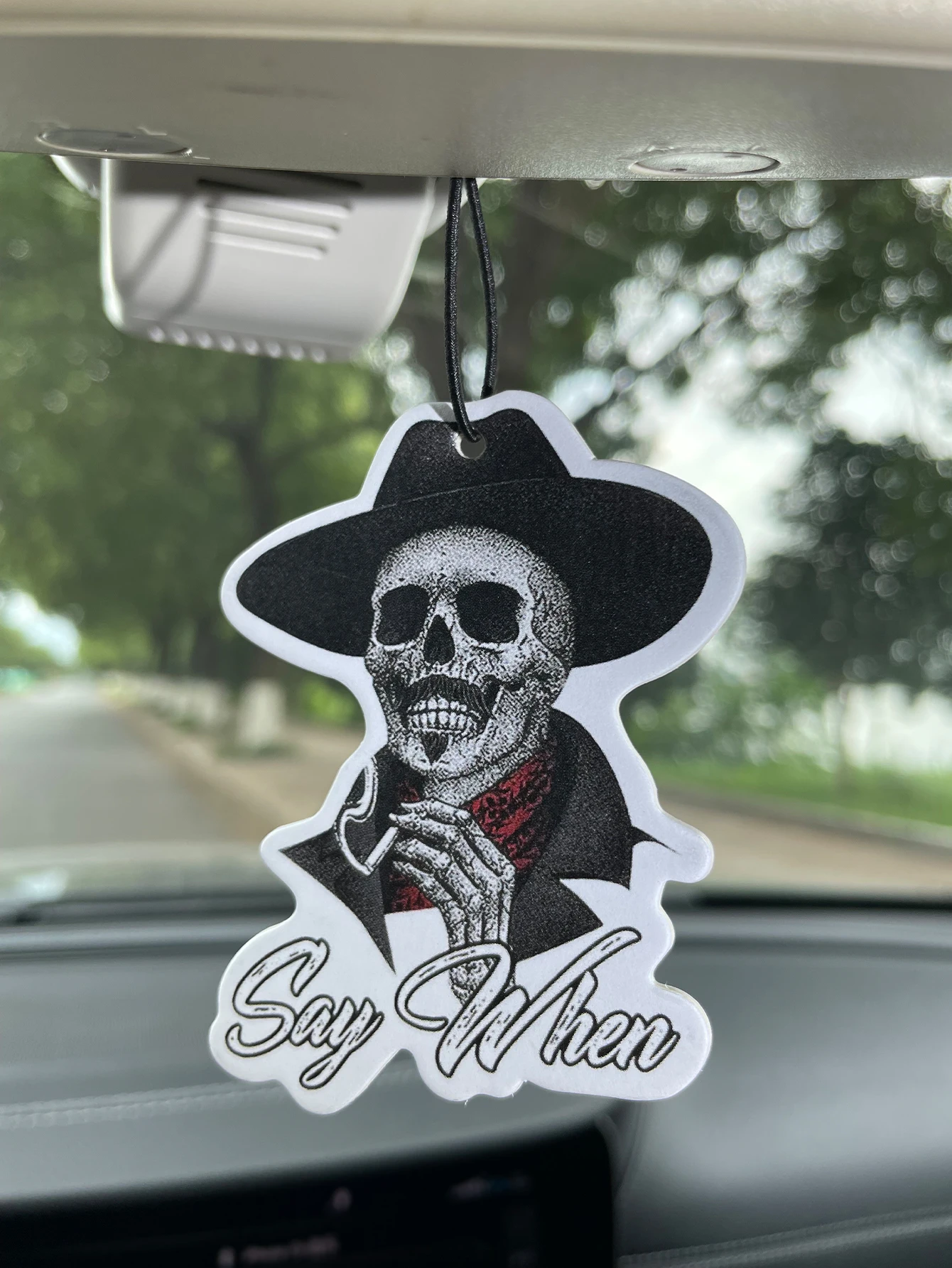 Western Cowboy Skull Say When Hanging Car Air Freshener, Retro Skeleton With Wide‑Brim Hat Scented Paper Card, Natural Plant Ext