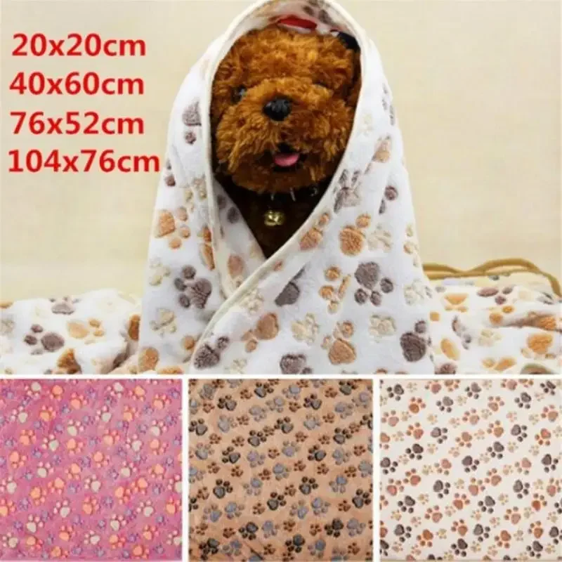 3 Colors Cute Floral Pet Sleep Warm Paw Print Dog Cat Puppy Fleece Soft Dog Blanket Pet Dog Mattress