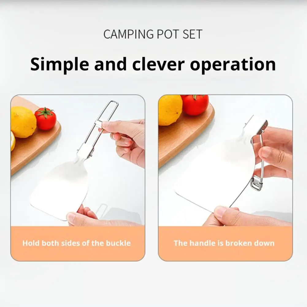 Durable Foldable Cookware Foldable Stainless Steel Cookware Set with Locking Handle Portable Camping Spatula Spoon for Hiking