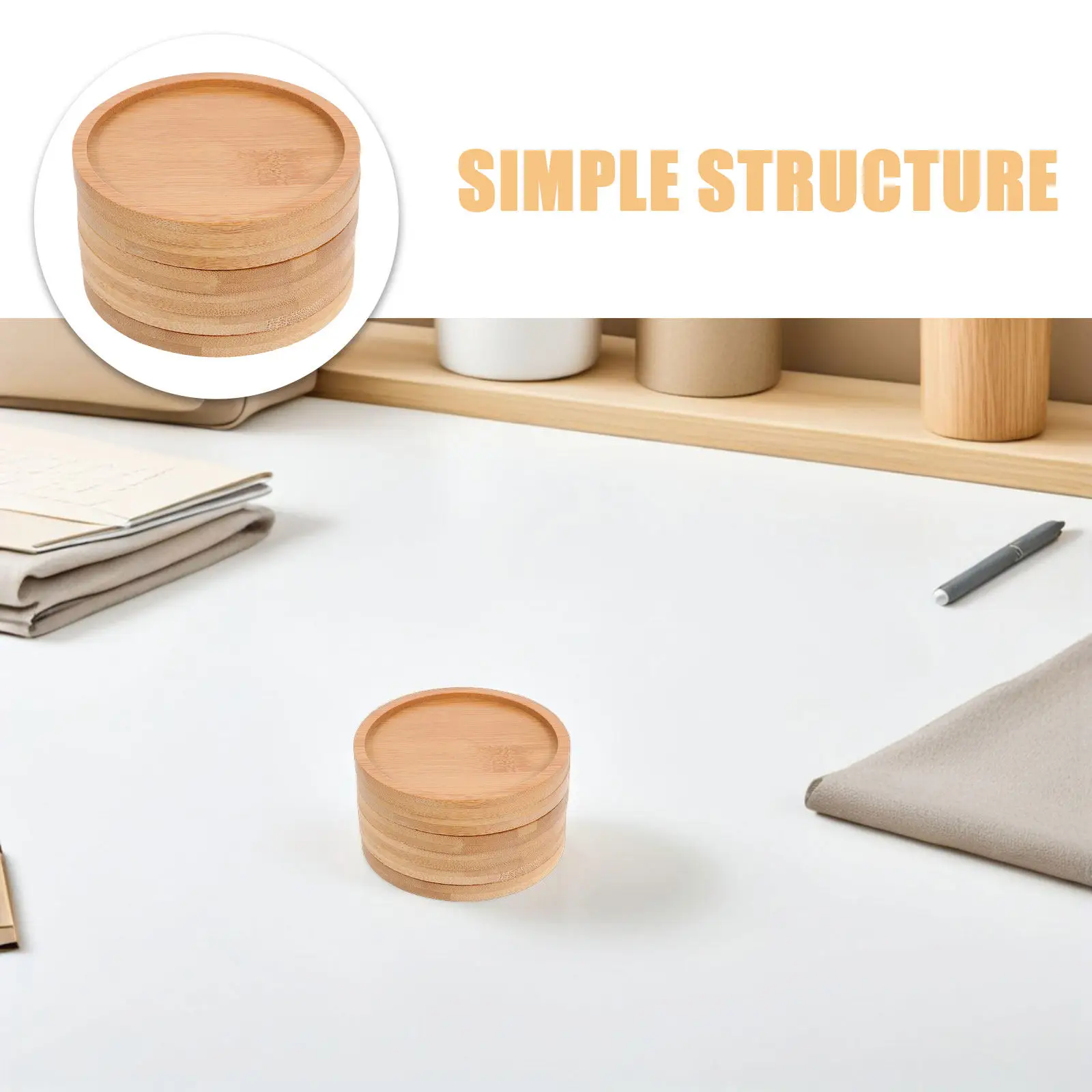 6Pcs DIY Mosaic Craft Coasters Round Bamboo Base Grooved Surface Coffee Bar Accessories Desk Coasters Farmhouse Table Protection view 4