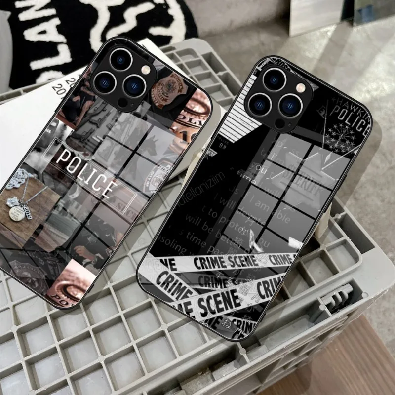 For IPhone 13 Police Symbol Phone Case Tempered Glass For IPhone 14 13 11 12 Pro 8 7 Plus X 13 Pro MAX XR XS MINI SE 2020 Covers