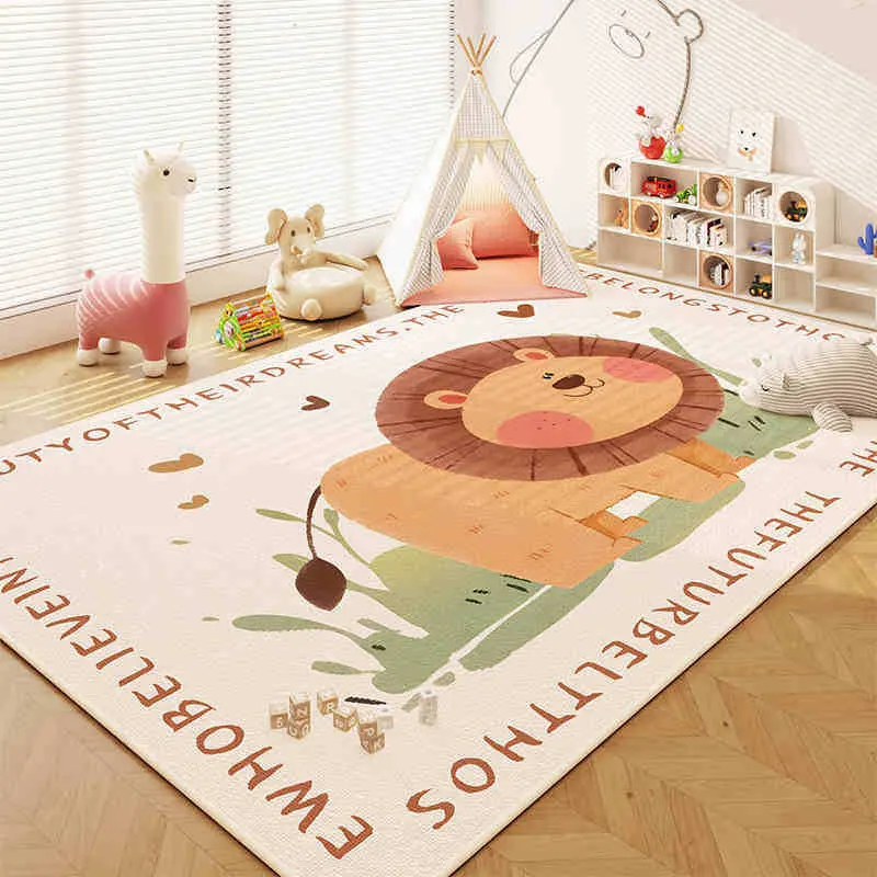 VIKAMA Safari Animal Lion Giraffe Kids Rug, Soft Crystal Velvet Fluffy Mat, Non Slip Washable Carpet for Nursery Playroom