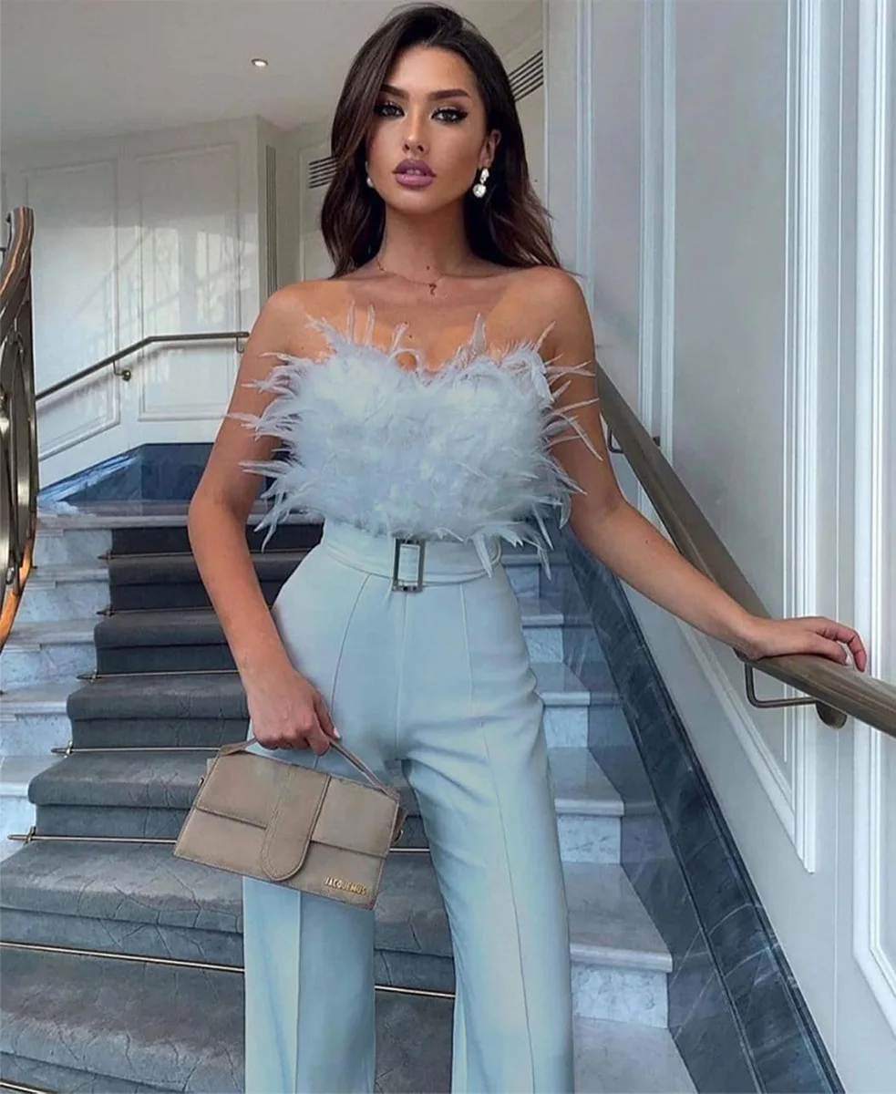 

2025 Spring/Summer New Feather Bra Sexy Fashion Jumpsuit