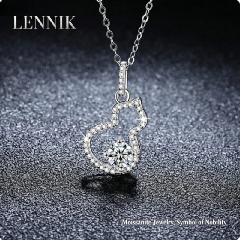 

LENNIK S925 Sterling Silver Gourd Moissanite Pendant Necklace Light Luxury Clavicle Chain for Women European Jewelry